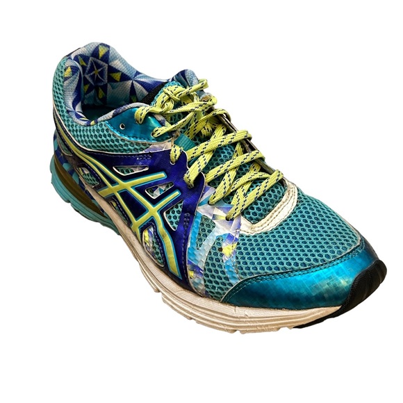 ASICS Women's Blue/Green Gel T48q Bluelime Running Shoe/Sneaker-Size 6.5 - Picture 2 of 13
